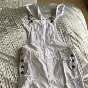 fashionnova white ripped overalls